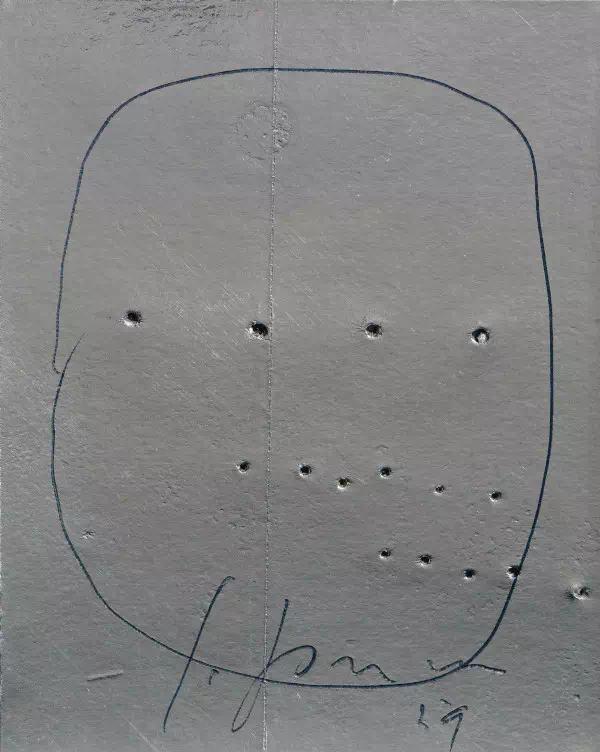 Lucio Fontana - Concetto spaziale - Penna a sfera su carta d'alluminio